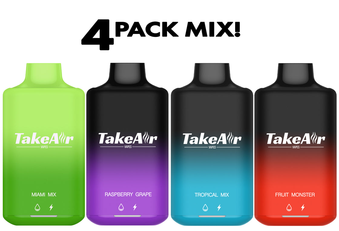 Flavor Mix 4-pack with vibrant packaging, showcasing multiple vape flavors.